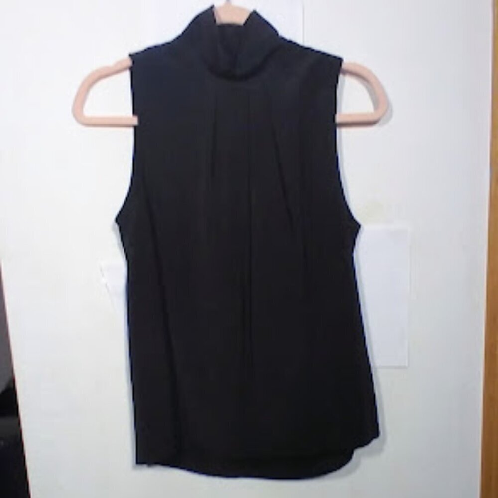 Anne Klein High Neck Pleated Black Sleeveless Top Size: M